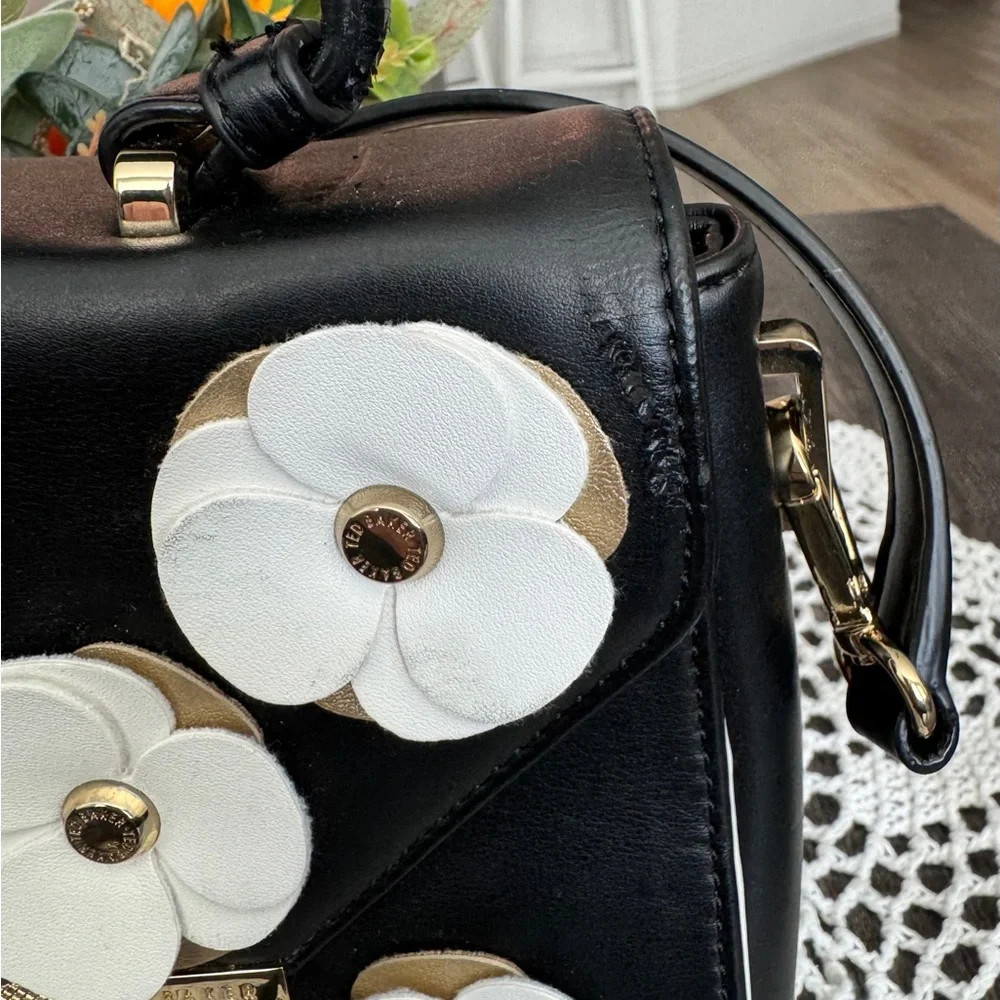 Ted Baker Black Floral Appliqué Satchel Crossbody Bag - Picture 8 of 16